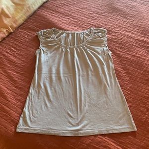 Gathered scoop neck & sleeves brown sleeveless top